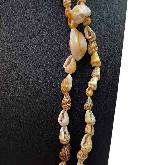 Women's DOUBLE SHELL NECKLACES Beige 35" Long - Picture 2 of 5